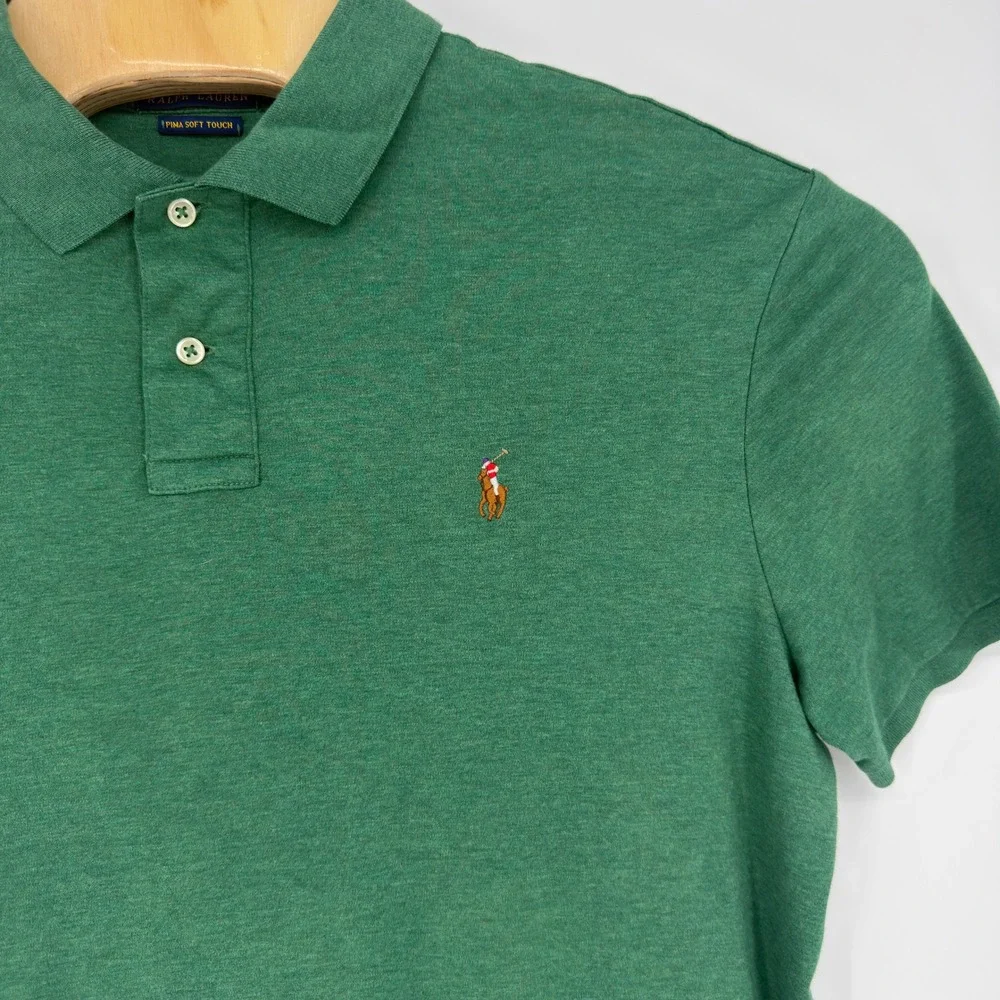 Polo Ralph Lauren Pima Soft Touch Green Heather Polo Shirt Mens XL Short Sleeve